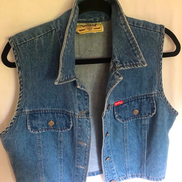Floral Blue Denim Jean Vest - Picture 1 of 4